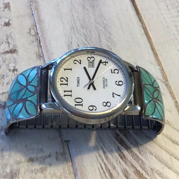 Zuni turquoise/ sterling watch band and watch - Picture 2 of 5